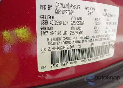 2008 Dodge Grand Caravan Se z USA, uszkodzony, nr VIN 2D8HN44H78R101549